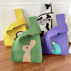 Random Pattern Knitted Casual Handbag Large Capacity Portable Versatile Tote Bag