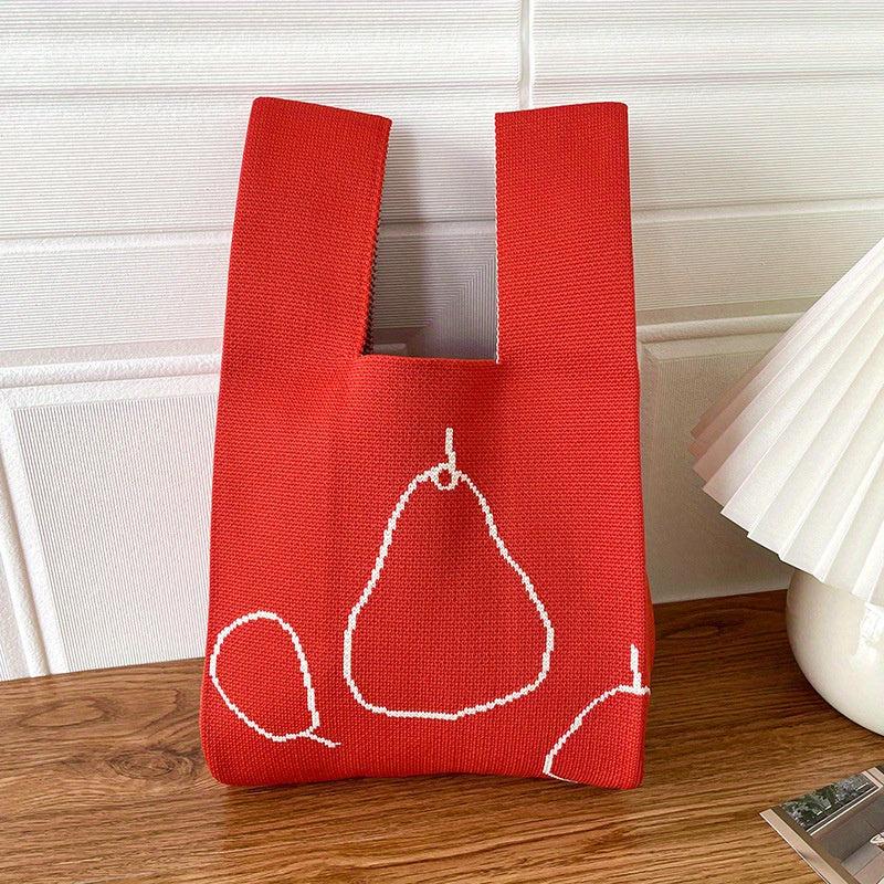 Random Pattern Knitted Casual Handbag Large Capacity Portable Versatile Tote Bag