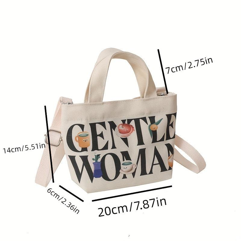 Mini Letter Print Canvas Tote Bag Crossbody Satchel Purse