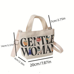 Mini Letter Print Canvas Tote Bag Crossbody Satchel Purse