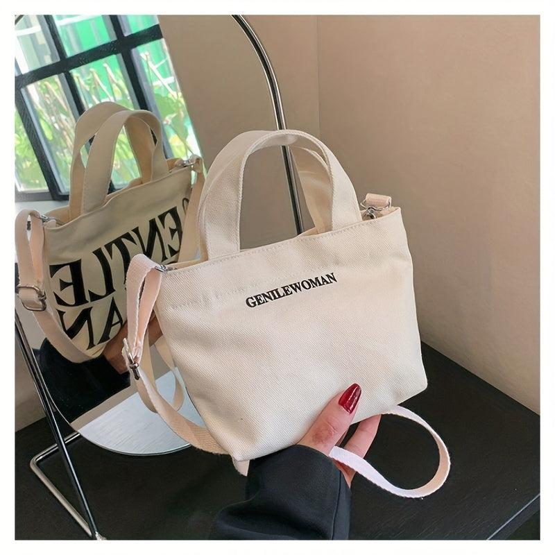 Mini Letter Print Canvas Tote Bag Crossbody Satchel Purse