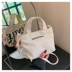 Mini Letter Print Canvas Tote Bag Crossbody Satchel Purse