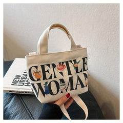 Mini Letter Print Canvas Tote Bag Crossbody Satchel Purse