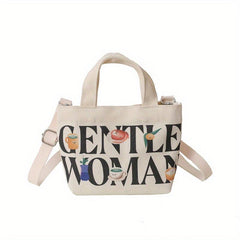 Mini Letter Print Canvas Tote Bag Crossbody Satchel Purse
