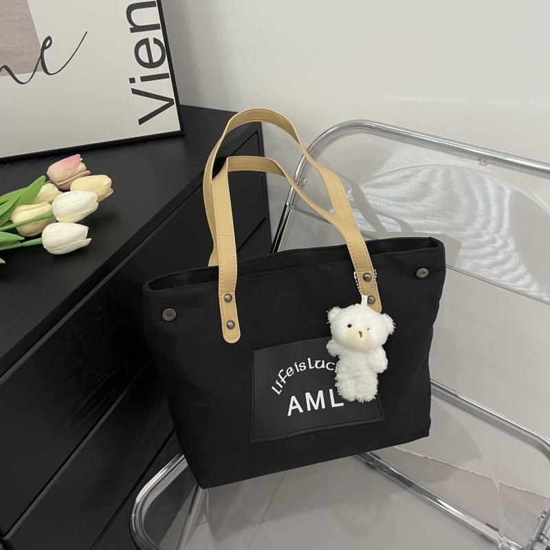 Bear Pendant Large Canvas Tote Bag Lightweight Shoulder Bag
