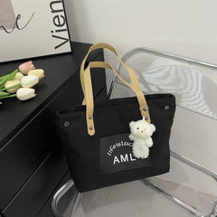 Bear Pendant Large Canvas Tote Bag Lightweight Shoulder Bag