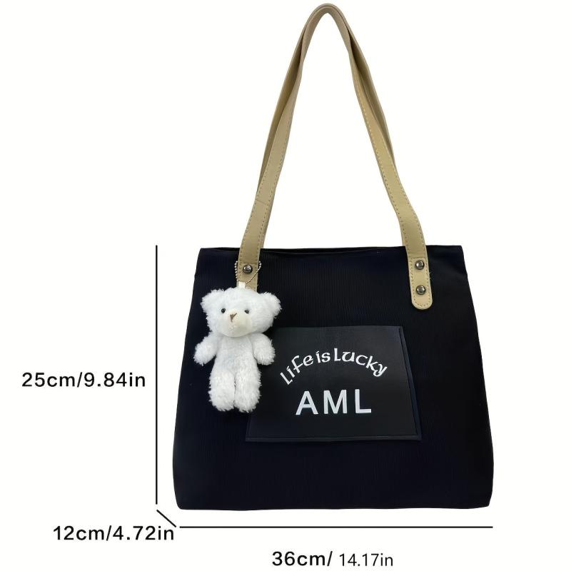Bear Pendant Large Canvas Tote Bag Lightweight Shoulder Bag