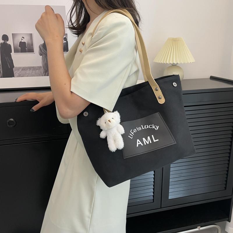 Bear Pendant Large Canvas Tote Bag Lightweight Shoulder Bag