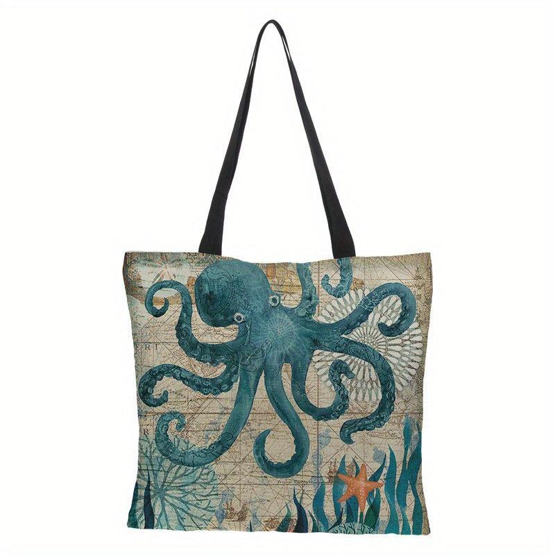 Turtle Print Canvas Tote Bag Large Capacity Shoulder Bag