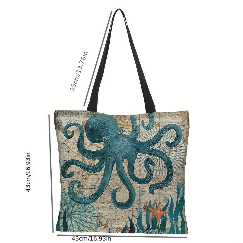 Turtle Print Canvas Tote Bag Large Capacity Shoulder Bag