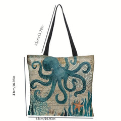 Turtle Print Canvas Tote Bag Large Capacity Shoulder Bag