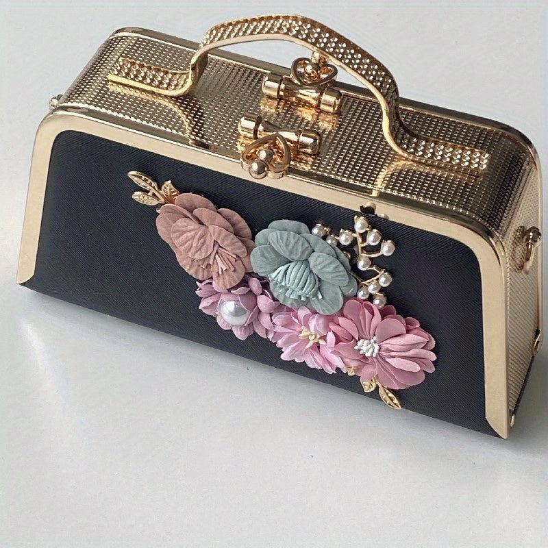 Flower Decor Crossbody Bag Mini Clutch Purse for Wedding Evening