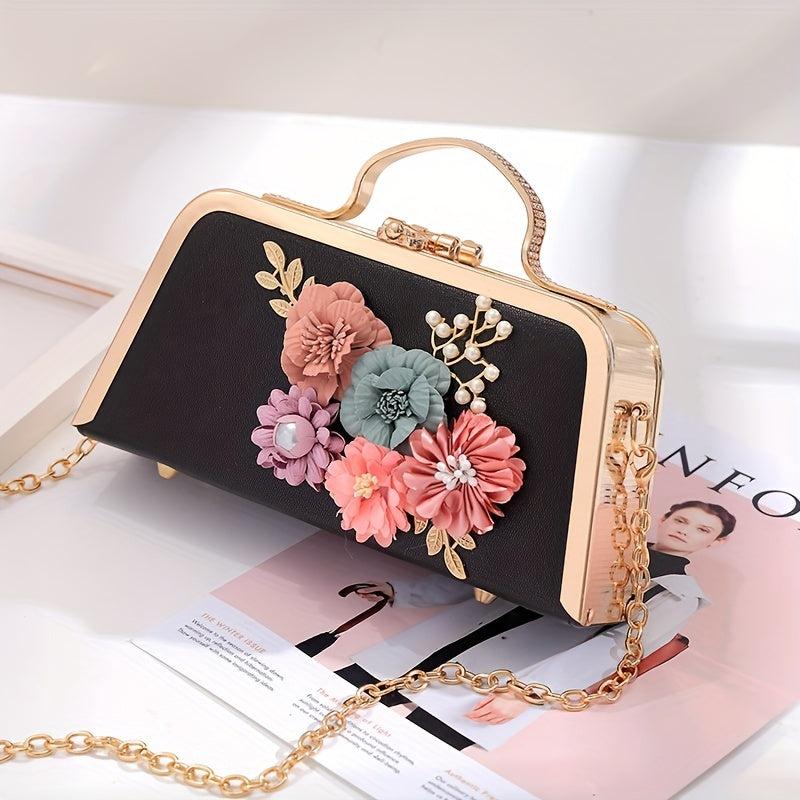 Flower Decor Crossbody Bag Mini Clutch Purse for Wedding Evening