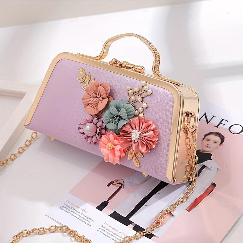 Flower Decor Crossbody Bag Mini Clutch Purse for Wedding Evening