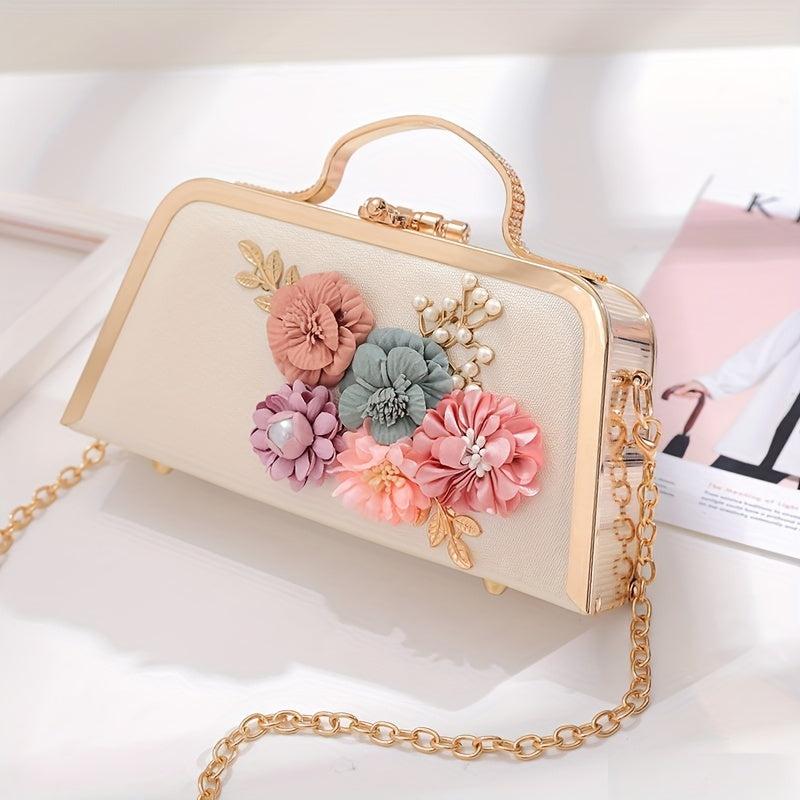 Flower Decor Crossbody Bag Mini Clutch Purse for Wedding Evening