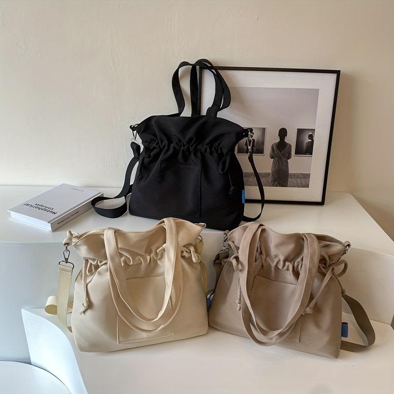 Canvas Tote Bag Drawstring Shoulder Lightweight Commuter Bag