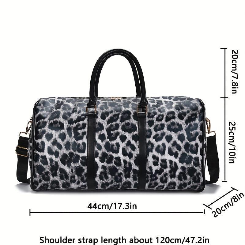 Leopard Pattern Duffle Bag PU Leather Boston Luggage Portable Travel Bag