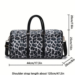 Leopard Pattern Duffle Bag PU Leather Boston Luggage Portable Travel Bag