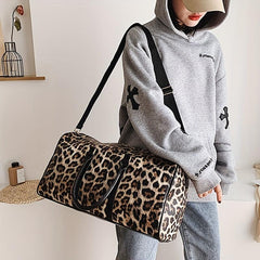 Leopard Pattern Duffle Bag PU Leather Boston Luggage Portable Travel Bag