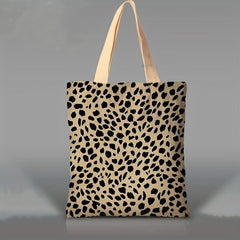 Leopard Print Canvas Tote Bag Large Capacity Shoulder Bag