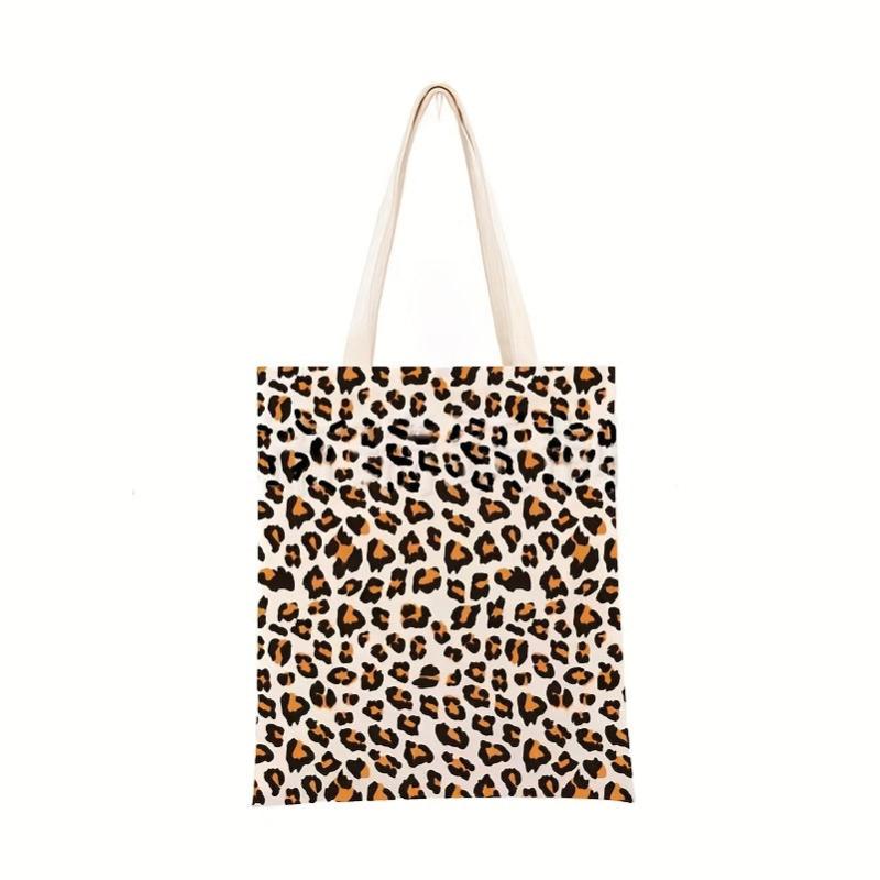 Leopard Print Canvas Tote Bag Large Capacity Shoulder Bag