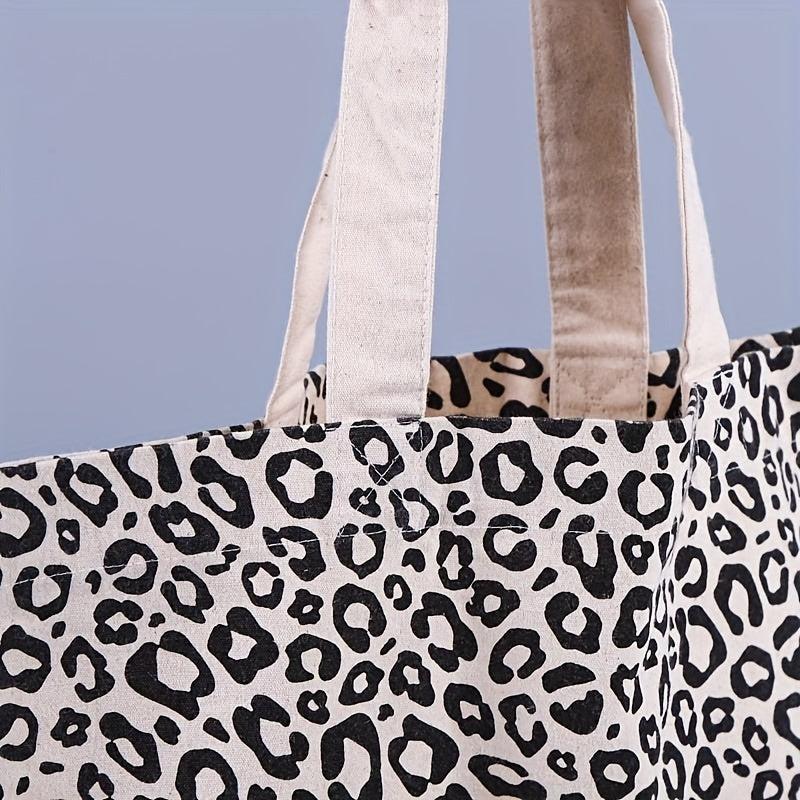 Leopard Print Canvas Tote Bag Large Capacity Shoulder Bag