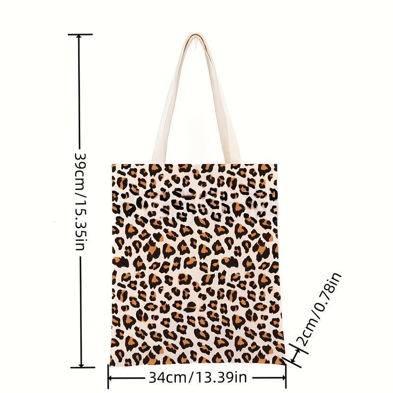 Leopard Print Canvas Tote Bag Large Capacity Shoulder Bag