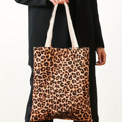 Leopard Print Canvas Tote Bag Large Capacity Shoulder Bag