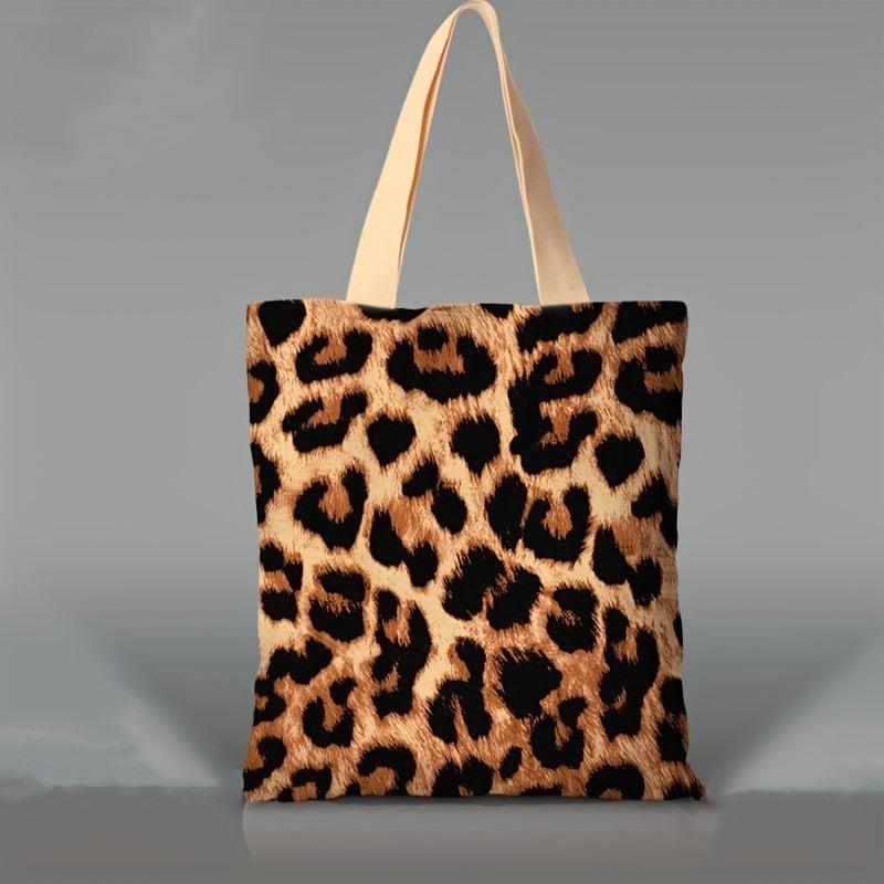 Leopard Print Canvas Tote Bag Large Capacity Shoulder Bag