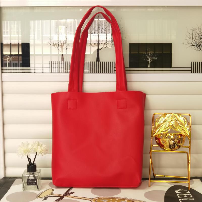Solid Tote Bag PU Leather Shoulder Bag