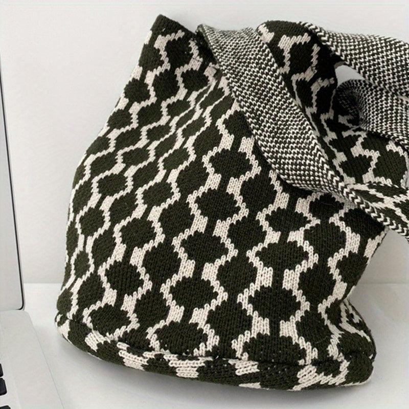 Vintage Knitted Hobo Bag Women's Woven Tote & Shoulder Purse