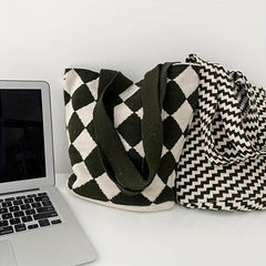 Vintage Knitted Hobo Bag Women's Woven Tote & Shoulder Purse