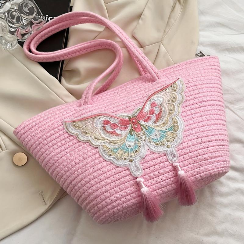 Butterfly Embroidery Shoulder Bag Large Capacity Handbag