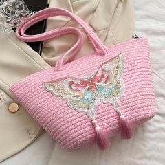 Butterfly Embroidery Shoulder Bag Large Capacity Handbag