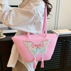 Butterfly Embroidery Shoulder Bag Large Capacity Handbag