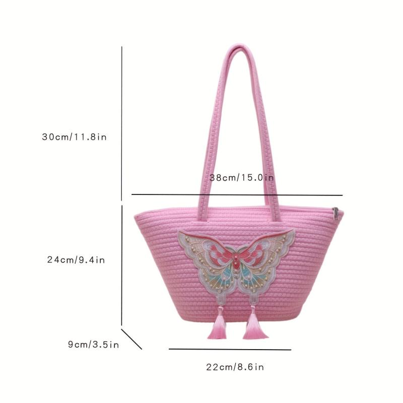 Butterfly Embroidery Shoulder Bag Large Capacity Handbag