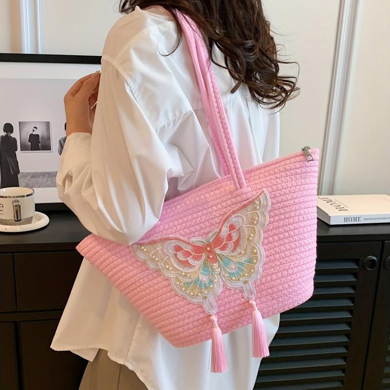 Butterfly Embroidery Shoulder Bag Large Capacity Handbag