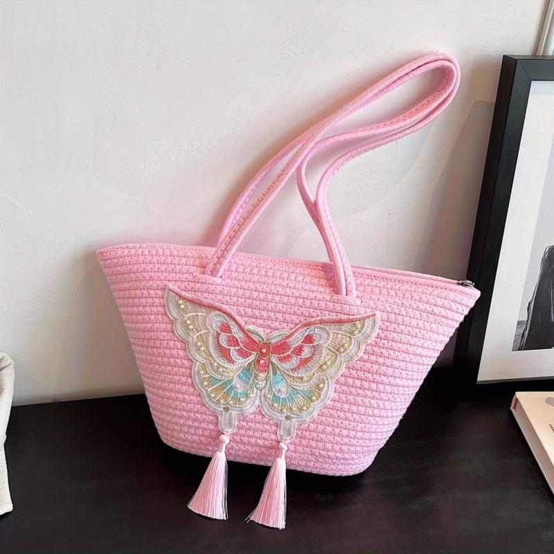 Butterfly Embroidery Shoulder Bag Large Capacity Handbag