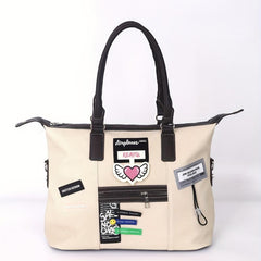 Large Capacity Retro Tote Bag Colorblock Creative Label Decor Bag