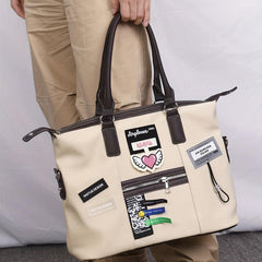 Large Capacity Retro Tote Bag Colorblock Creative Label Decor Bag