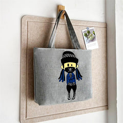 Eiffel Tower Print Canvas Tote Bag Flower Shoulder Bag