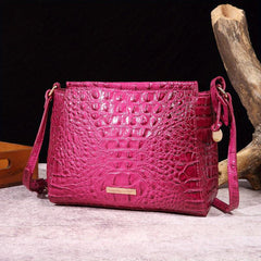 Crocodile Pattern Glossy Crossbody Bag Leather Textured Bag Purse