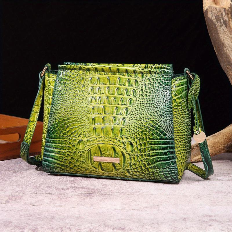 Crocodile Pattern Glossy Crossbody Bag Leather Textured Bag Purse