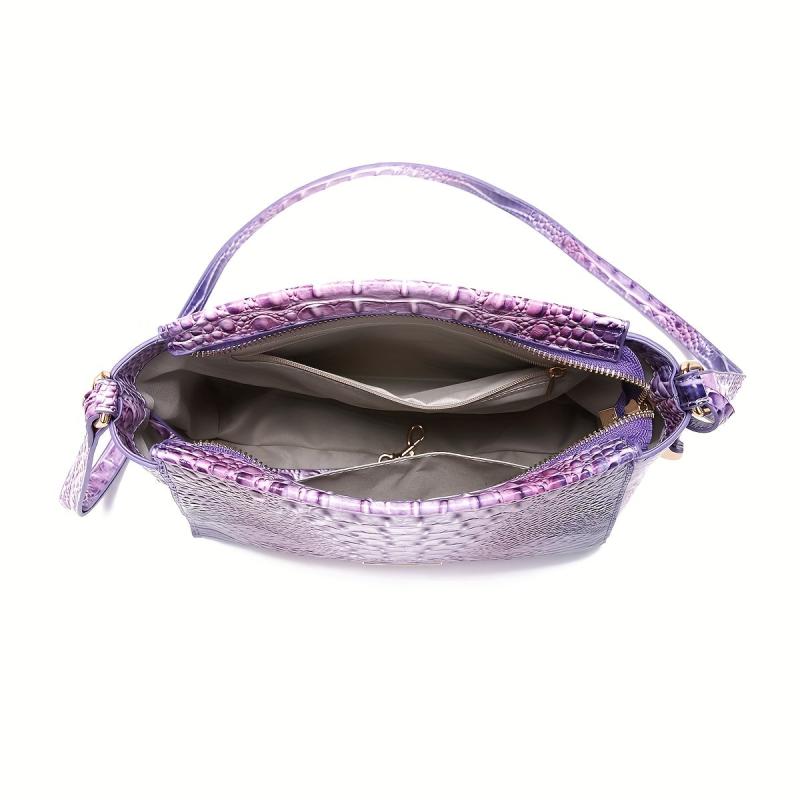Crocodile Pattern Glossy Crossbody Bag Leather Textured Bag Purse