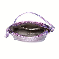 Crocodile Pattern Glossy Crossbody Bag Leather Textured Bag Purse