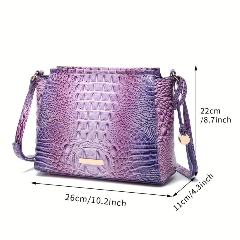 Crocodile Pattern Glossy Crossbody Bag Leather Textured Bag Purse
