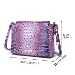 Crocodile Pattern Glossy Crossbody Bag Leather Textured Bag Purse