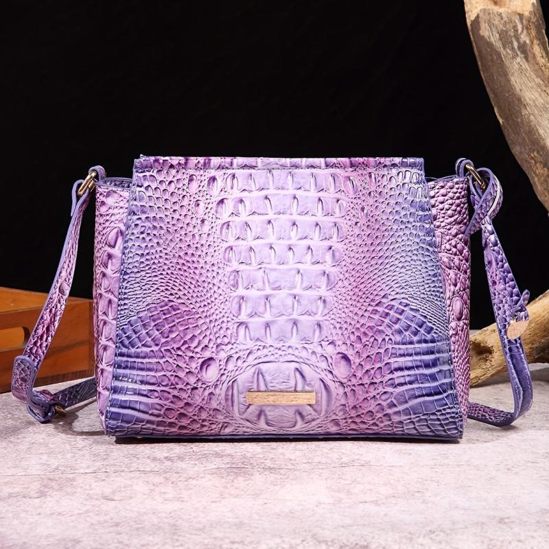 Crocodile Pattern Glossy Crossbody Bag Leather Textured Bag Purse