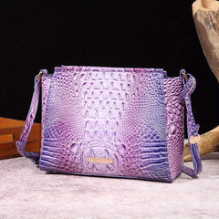 Crocodile Pattern Glossy Crossbody Bag Leather Textured Bag Purse