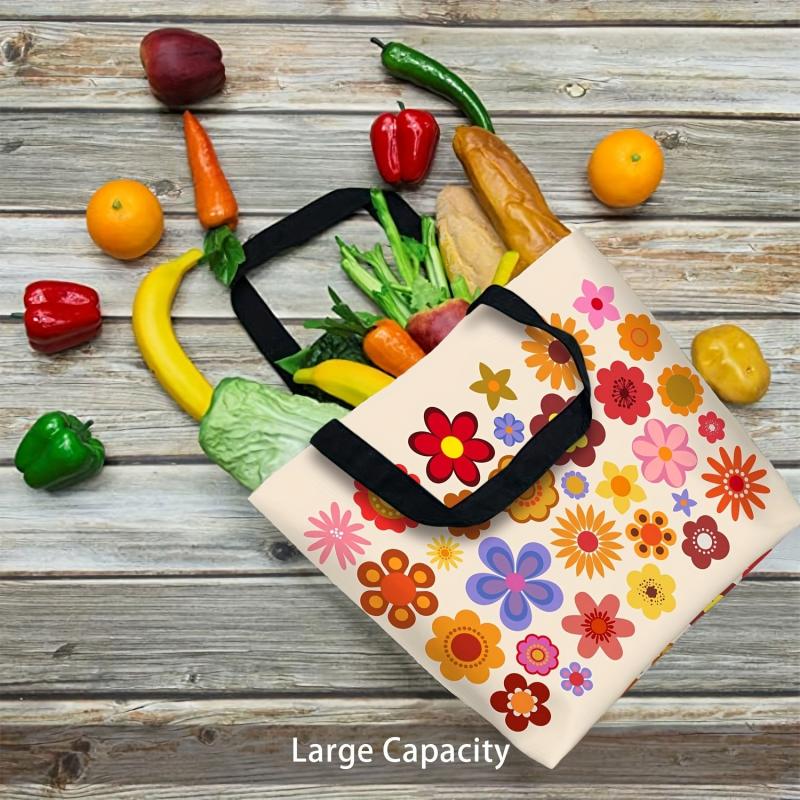Vintage Flower Print Tote Bag Classic Shoulder Lightweight Shopping Bag